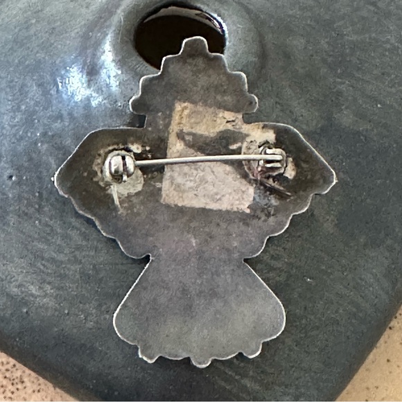 Rare Very Old Vintage Zuni Knifewing Brooch Pin Sterling Silver Inlay Turquoise - Picture 2 of 4